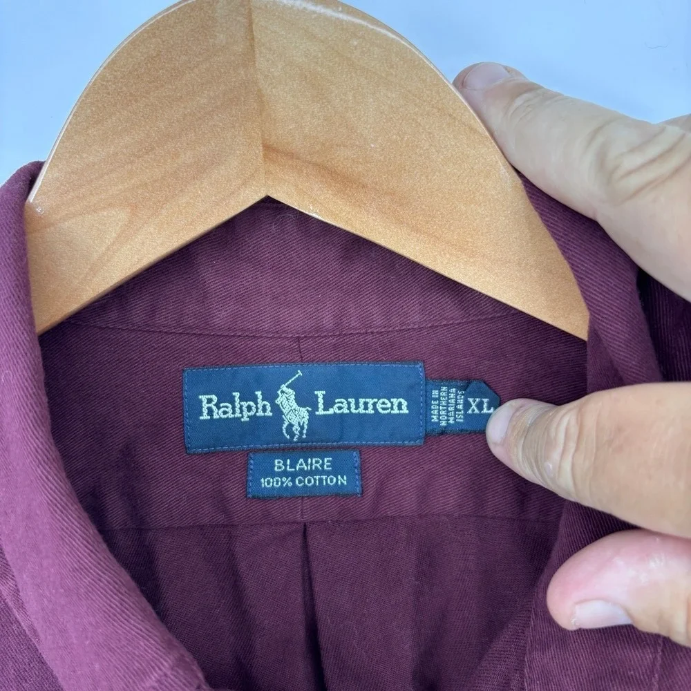 VTG Polo Ralph Lauren Blaire Shirt Mens XL Burgundy Heavyweight Twill Preppy